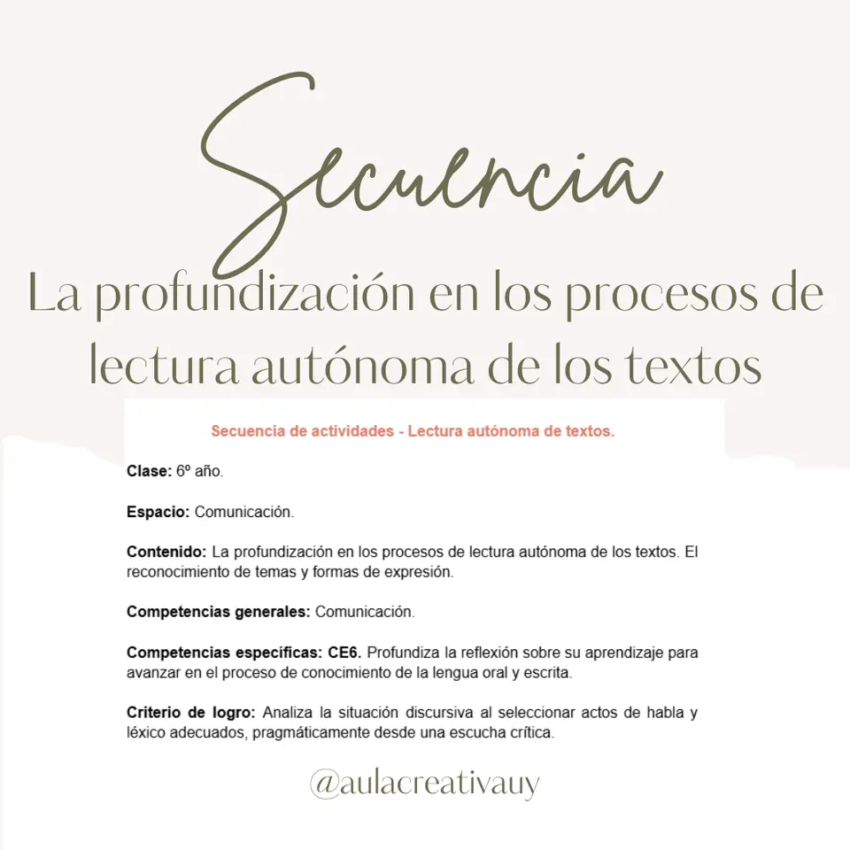 Secuencia - La lectura autónoma de los textos - Sexto año