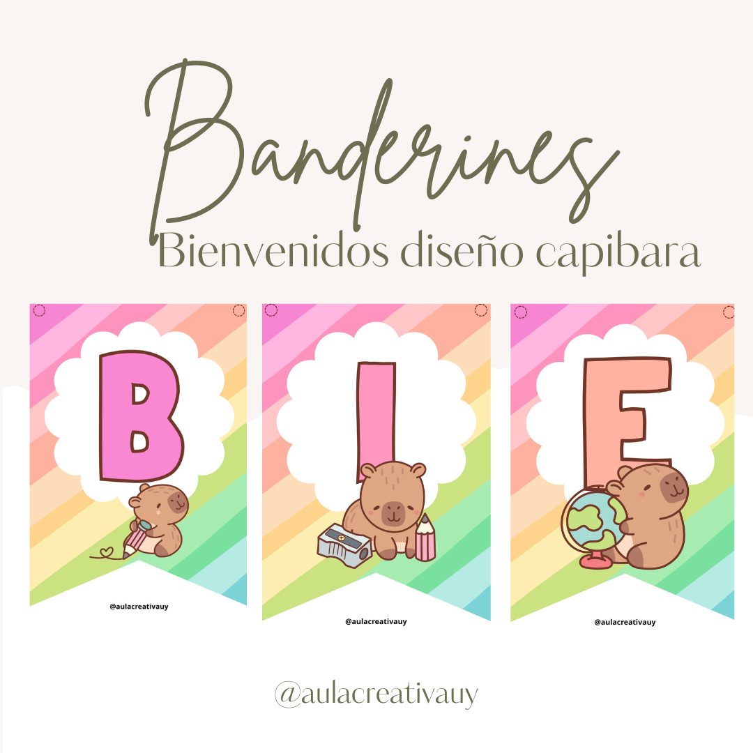 Banderines "Bienvenidos" con diseño de capibara