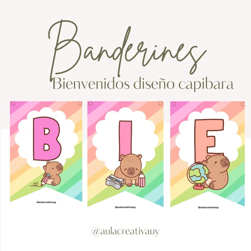 Banderines "Bienvenidos" con diseño de capibara