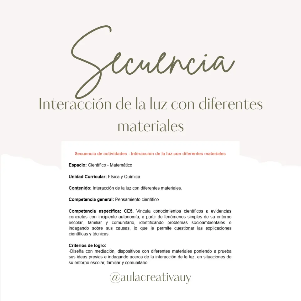 Secuencia - Interacción de la luz con diferentes de materiales - Tercer año