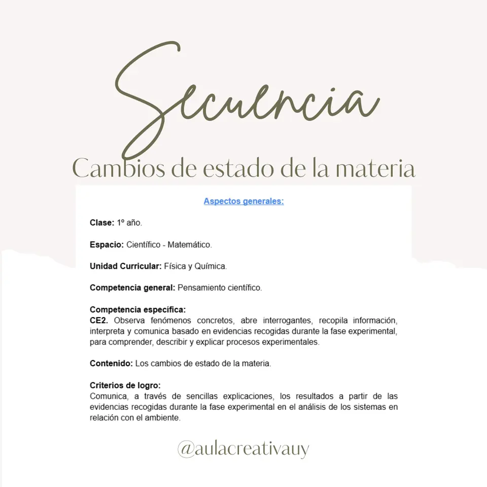 Secuencia - Cambios de estado de la materia - Primer año