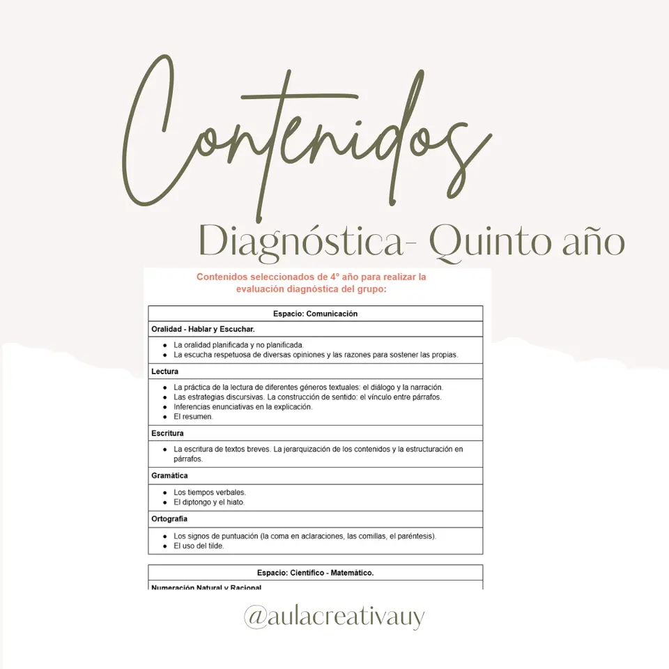 Selección de contenidos para evaluar - Quinto año