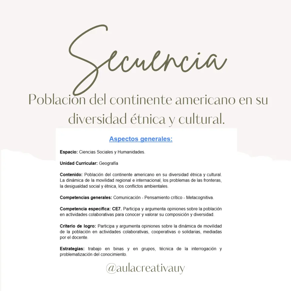 Secuencia - Población del continente americano en su diversidad étnica y cultural - Quinto año