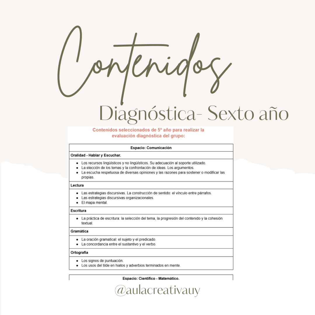 Selección de contenidos para evaluar - Sexto año