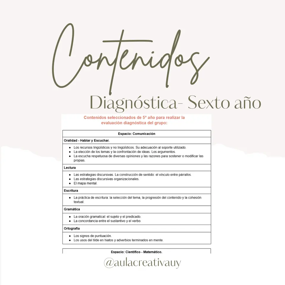 Selección de contenidos para evaluar - Sexto año