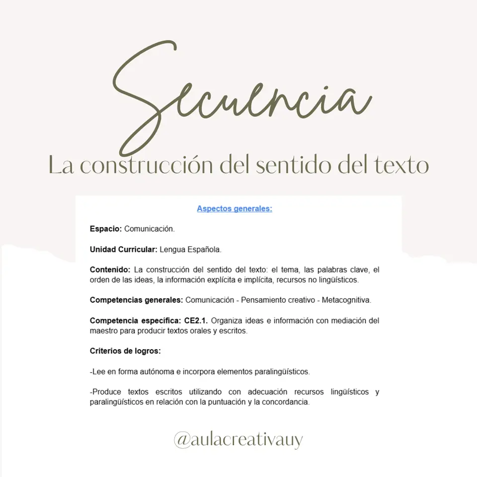 Secuencia - La construcción del sentido del texto - Primer año