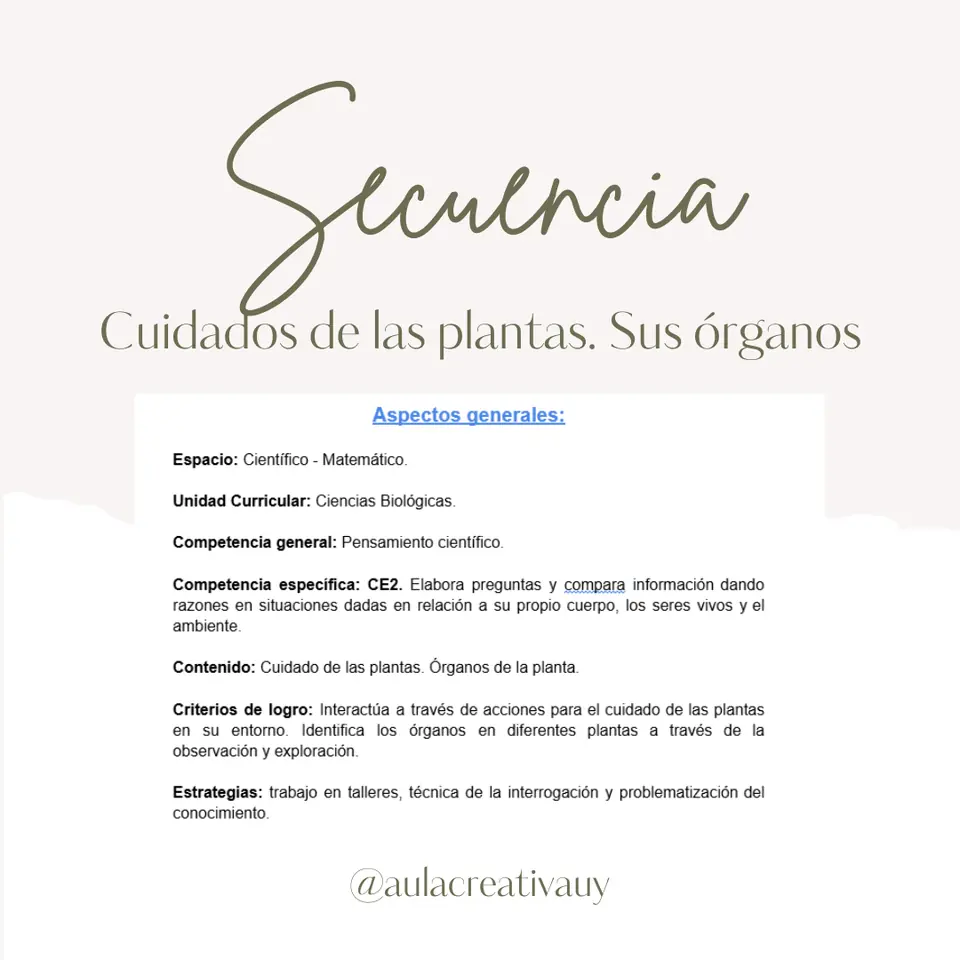 Secuencia - Cuidados de las plantas. Sus órganos - Inicial