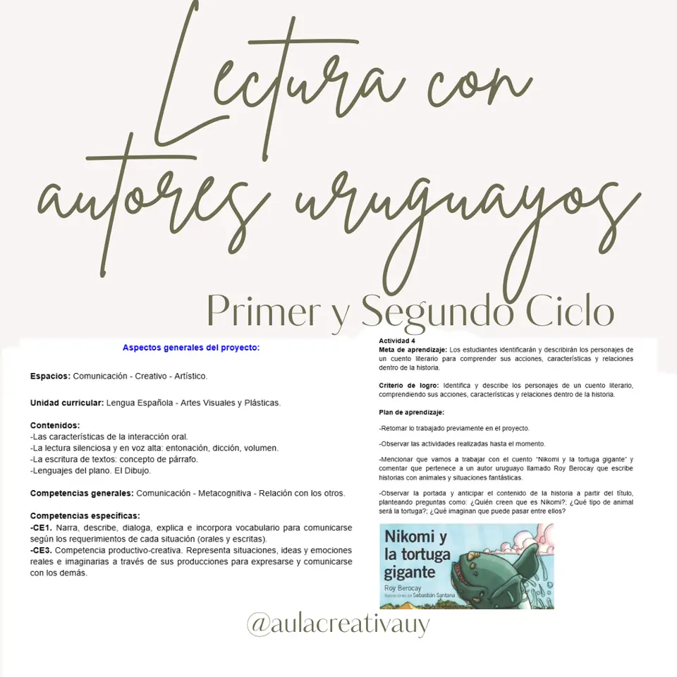 Proyecto de lectura con autores uruguayos - Primer y Segundo Ciclo.