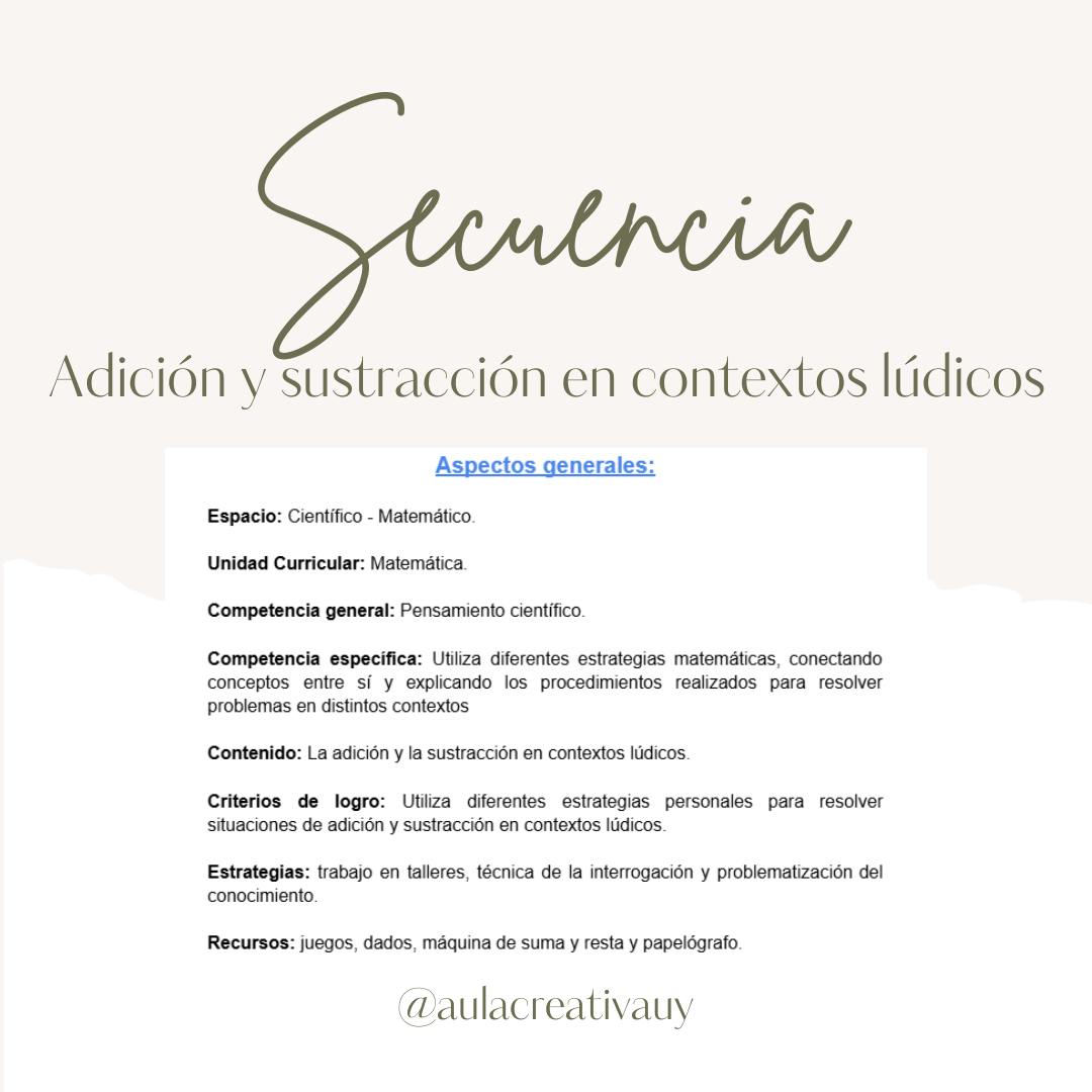 Secuencia - Adición y sustracción en contextos lúdicos - Inicial