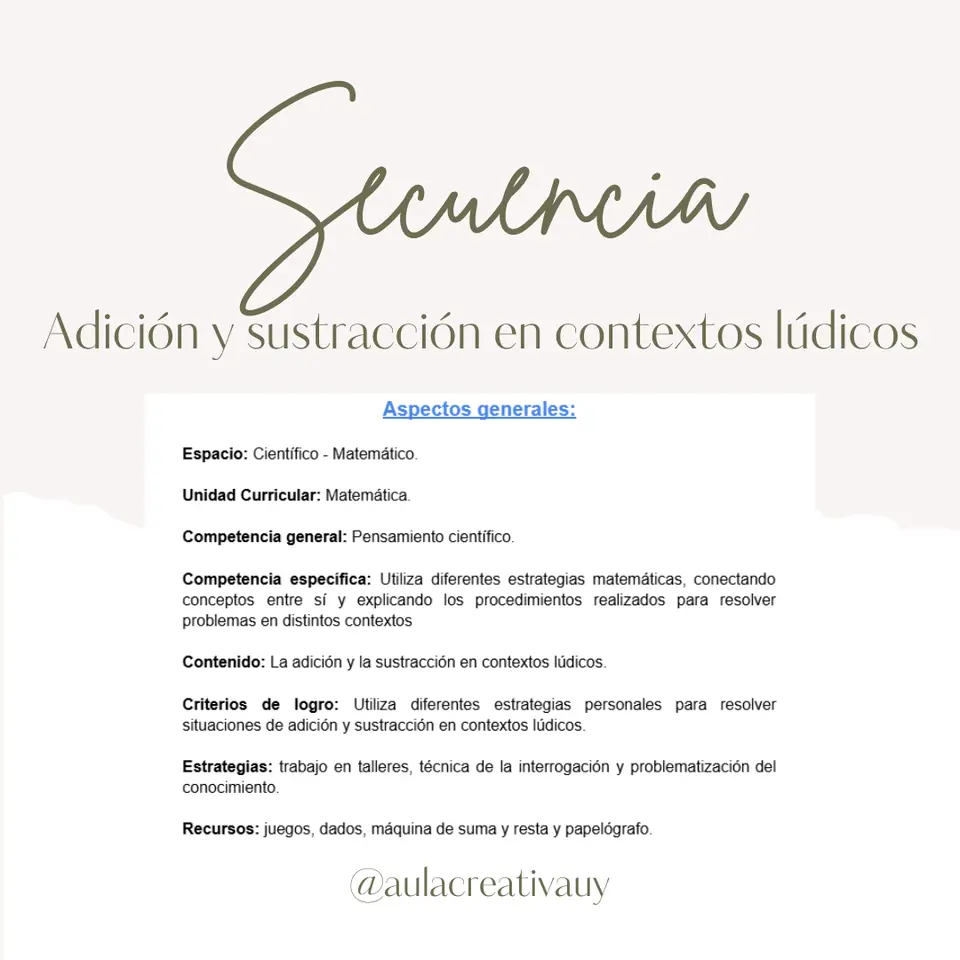 Secuencia - Adición y sustracción en contextos lúdicos - Inicial