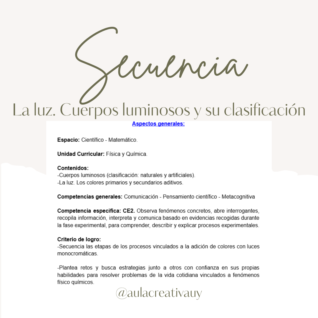 Secuencia - La luz. Cuerpos luminosos y su clasificación - Primer año