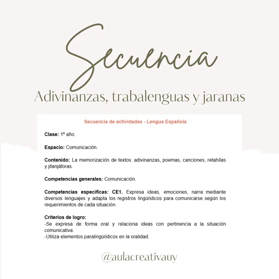 Secuencia - Adivinanzas, trabalenguas y jaranas - Primer año