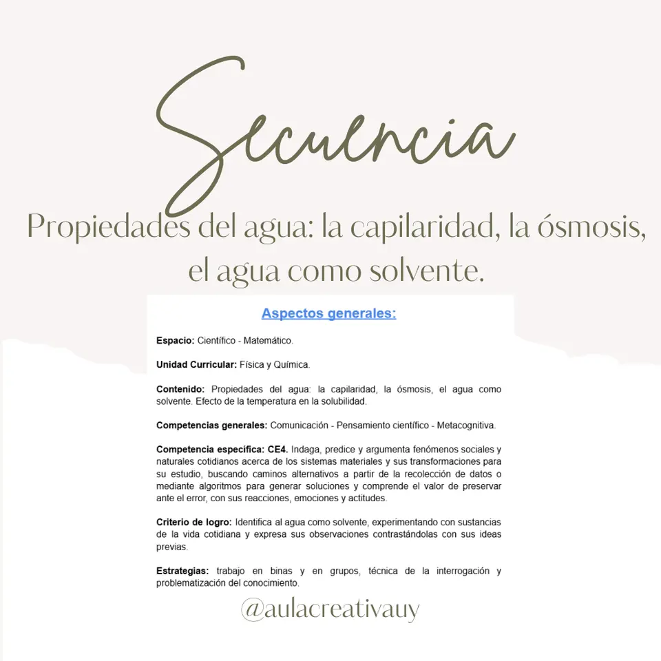 Secuencia - Propiedades del agua - Quinto año