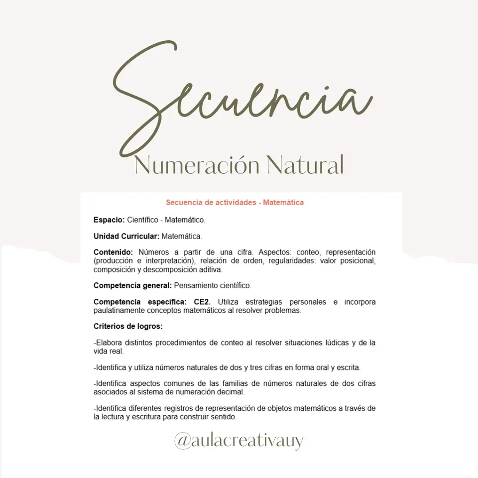 Secuencia - Numeración Natural - Primer año