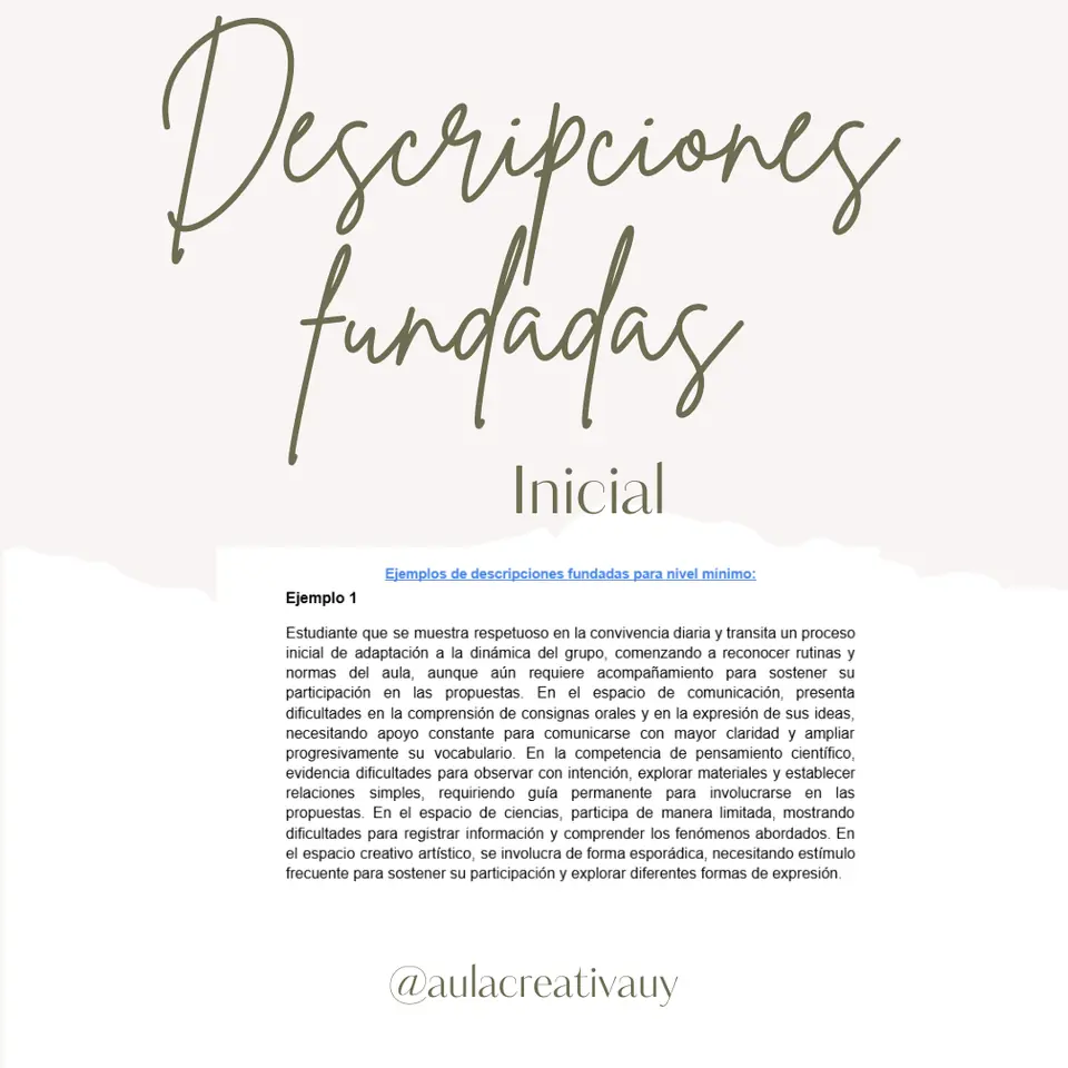Descripciones fundadas para Inicial - 100 ejemplos - Primer bimestre