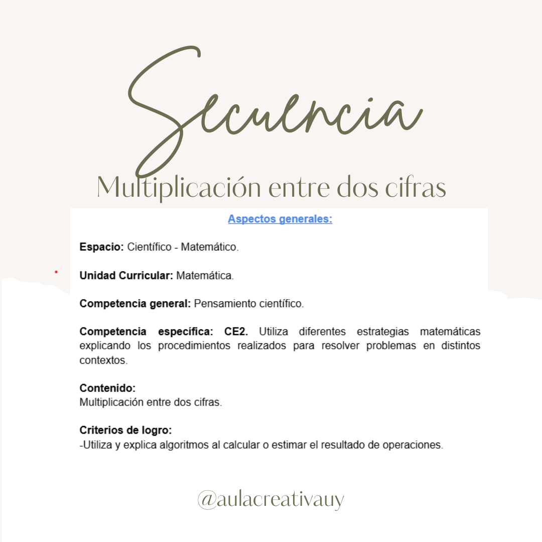 Secuencia - Multiplicación entre dos cifras - Cuarto año