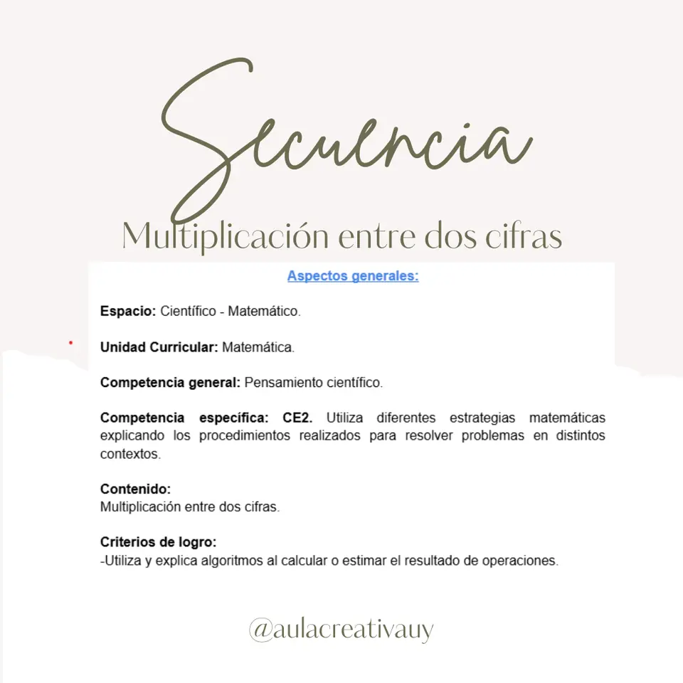 Secuencia - Multiplicación entre dos cifras - Cuarto año