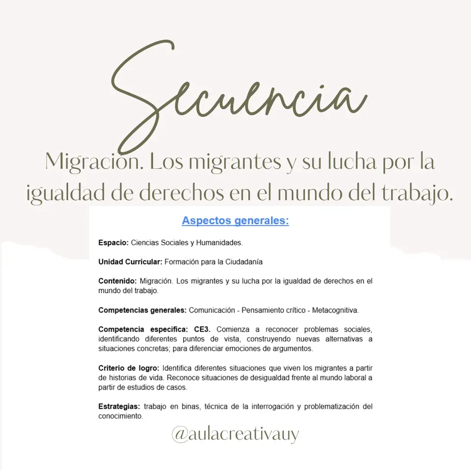 Secuencia - Migración. Los migrantes y su lucha por la igualdad de derechos en el mundo del trabajo - Cuarto año