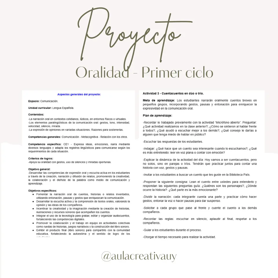 Proyecto - Oralidad - Primer ciclo
