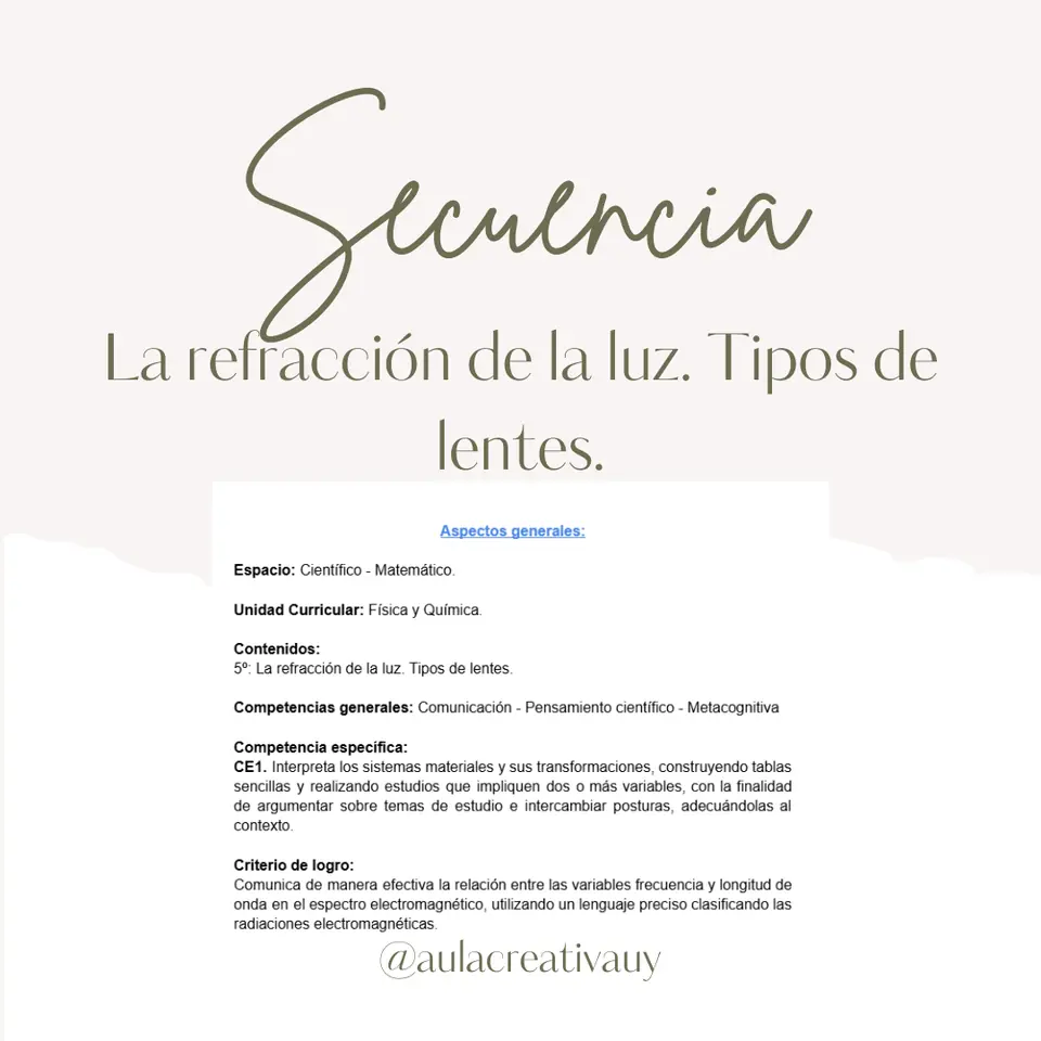Secuencia - La refracción de la luz y tipos de lentes - Quinto año