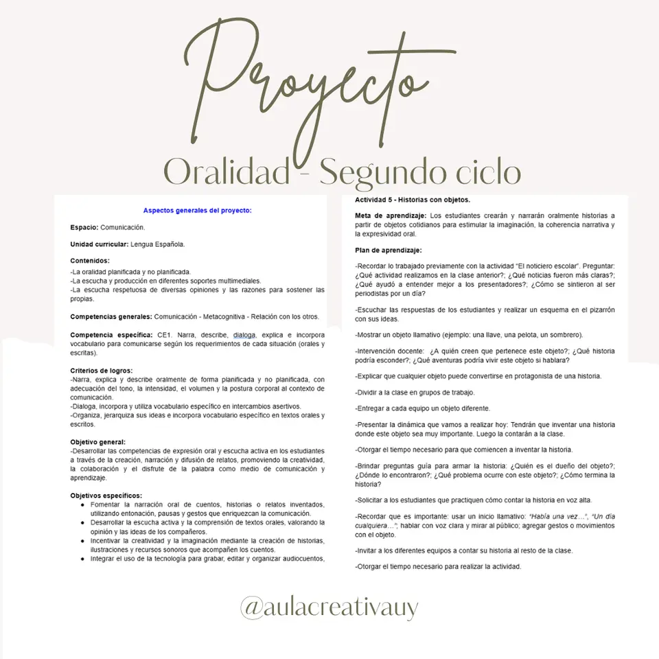 Proyecto - Oralidad - Segundo Ciclo