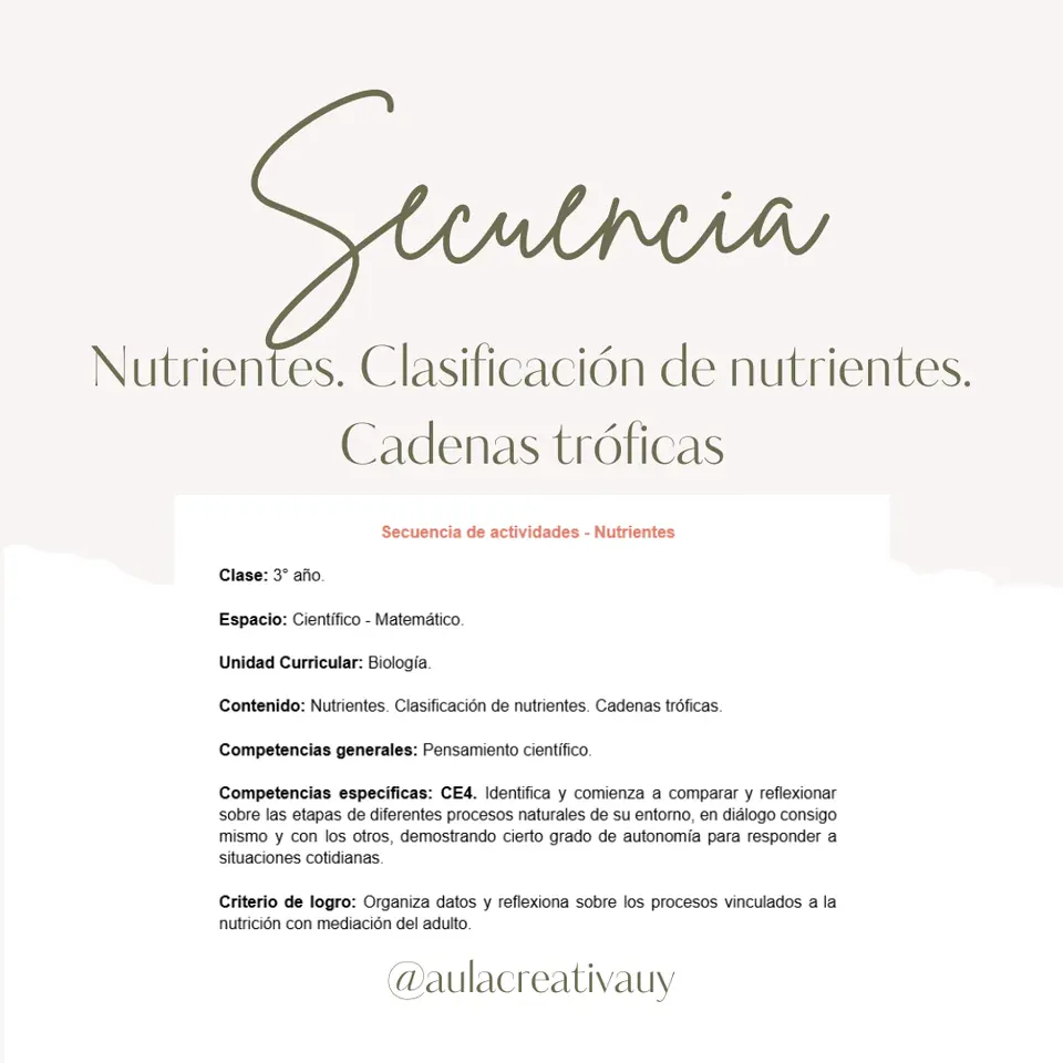Secuencia - Nutrientes, clasificación y cadenas tróficas - Tercer año