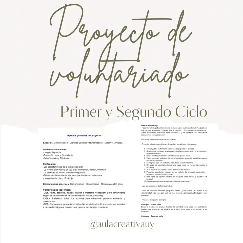 Proyecto de Voluntariado - Primer y Segundo Ciclo
