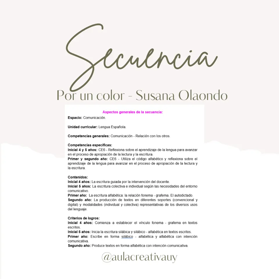 Secuencia - Cuento “Por un color” de Susana Olaondo - Inicial 4 años a Segundo