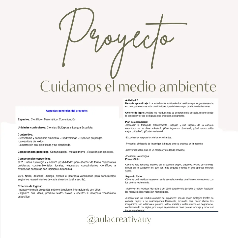 Proyecto - Cuidamos el medio ambiente - Primero a Sexto año