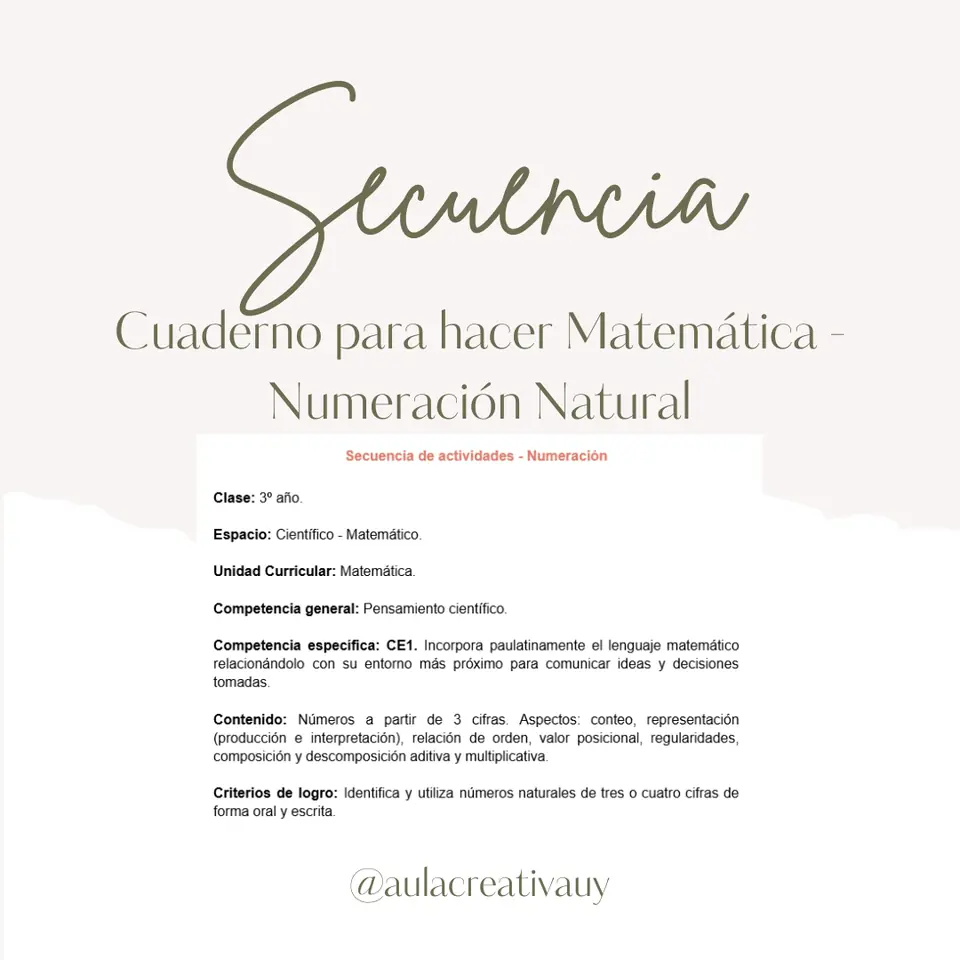 Secuencia - Cuaderno para hacer Matemática - Numeración Natural - Tercer año