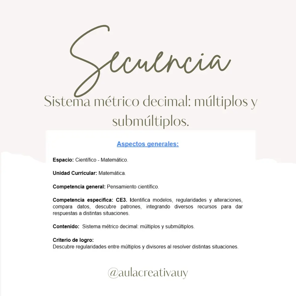 Secuencia - Sistema métrico decimal - Quinto año
