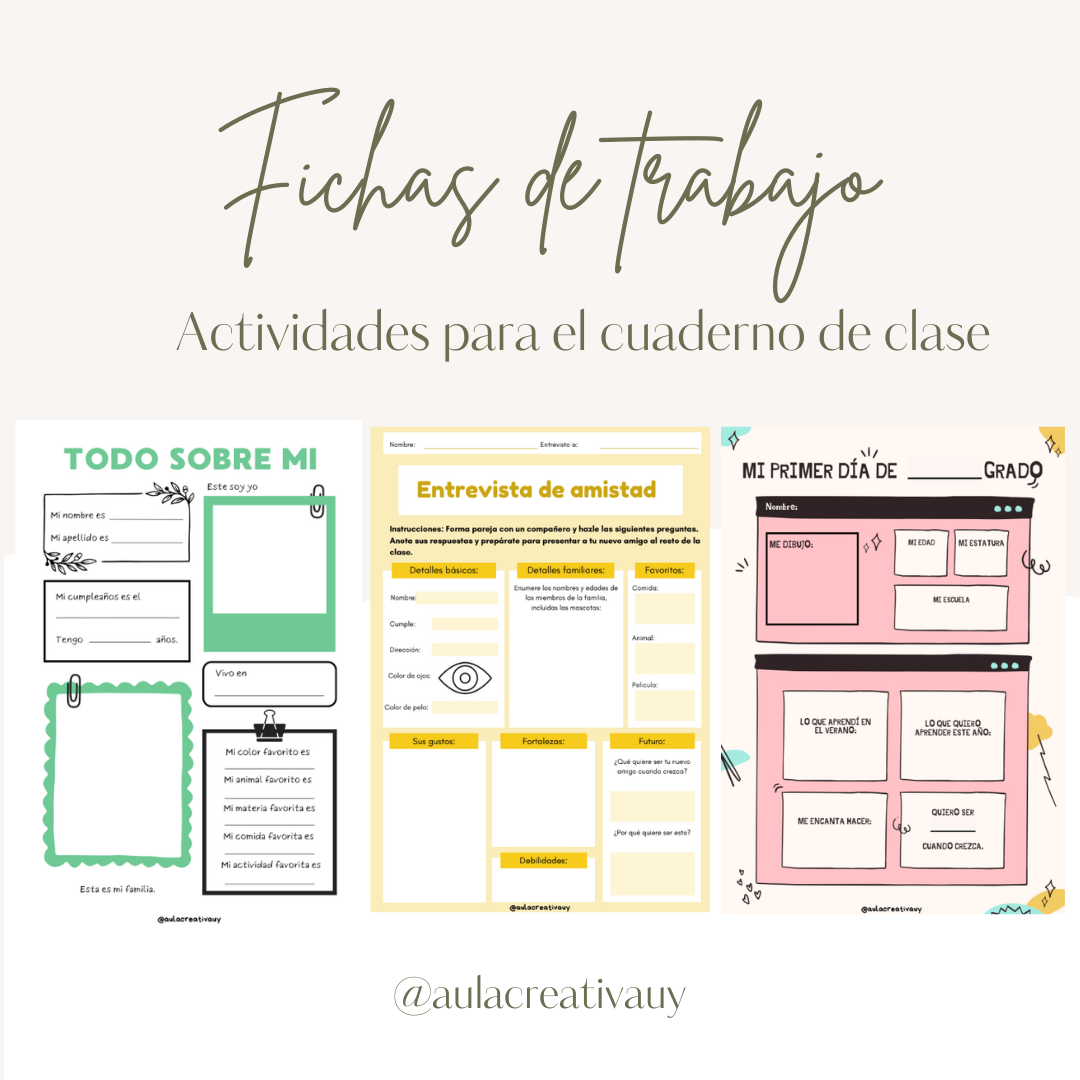 Fichas de actividades para el cuaderno - Primeros días de clase