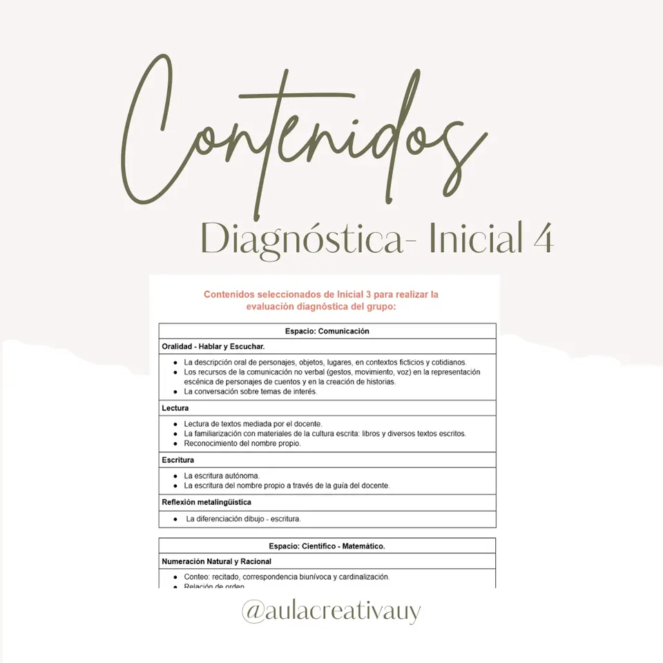Selección de contenidos para evaluar - Inicial 4 años