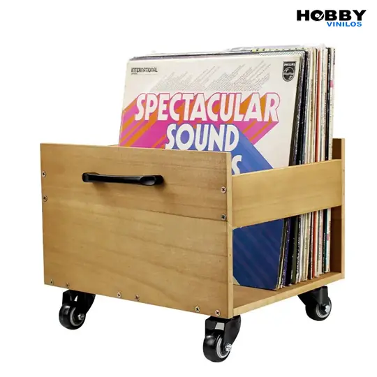 Cajón De Madera Para Almacenamiento De Discos De Vinilo con Ruedas GK-41C