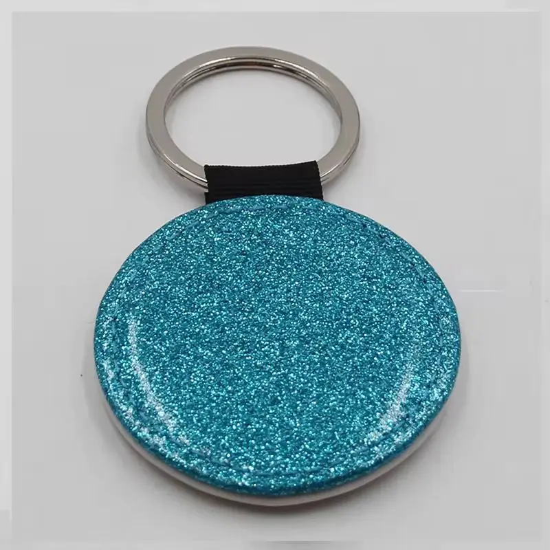 LLAVERO PU GLITTER CIRCULAR AZUL