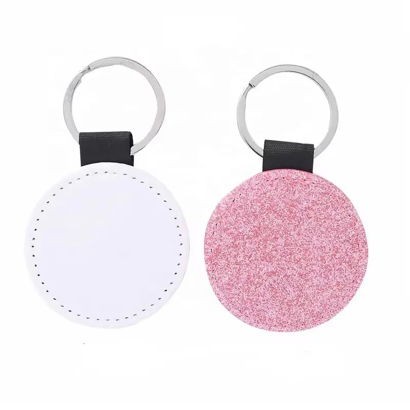 LLAVERO PU GLITTER CIRCULAR ROSA