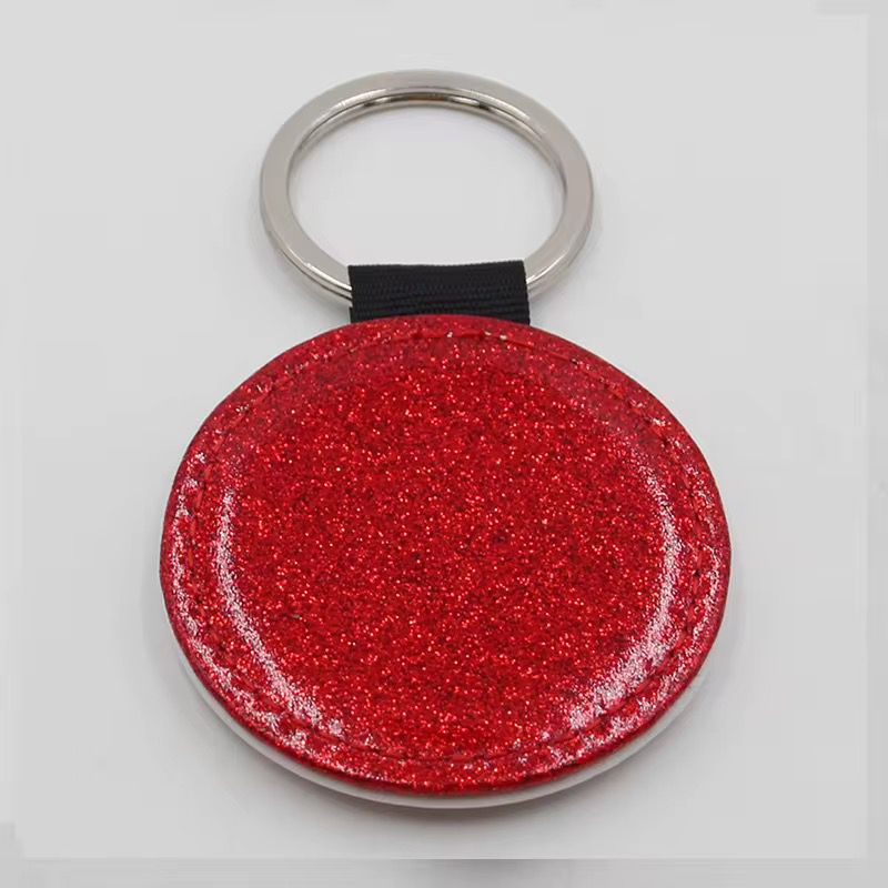 LLAVERO PU GLITTER CIRCULAR ROJO