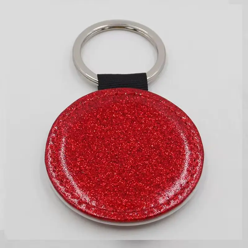 LLAVERO PU GLITTER CIRCULAR ROJO