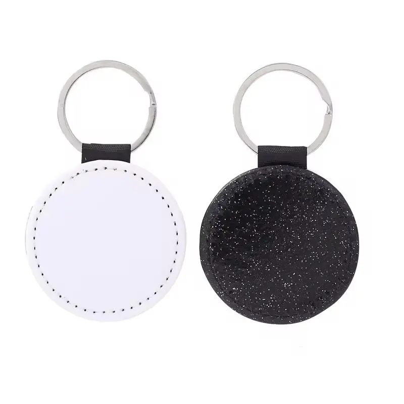 LLAVERO PU GLITTER CIRCULAR NEGRO