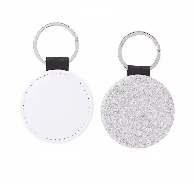 LLAVERO PU GLITTER CIRCULAR PLATEADO