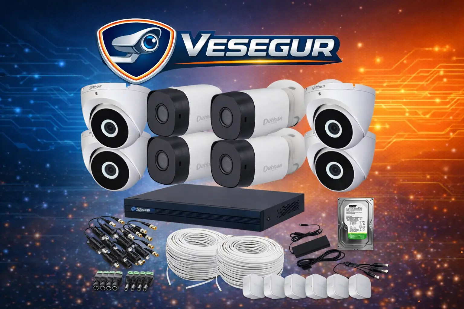 KIT DAHUA DVR 8 CH + 8 CAMARAS 2MP + DISCO