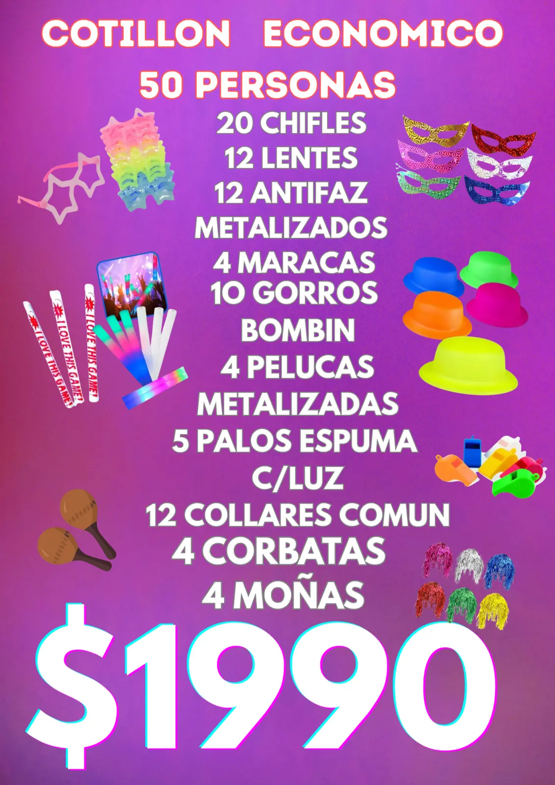 Cotillón Económico  50 Personas