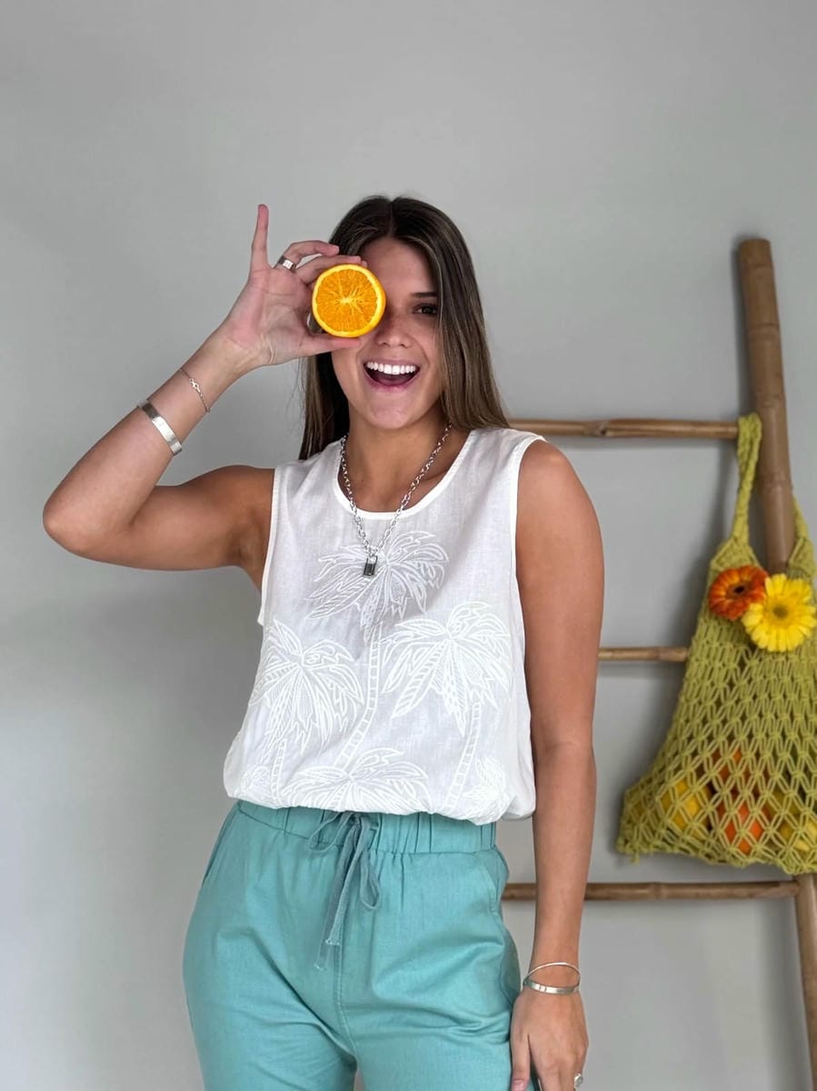 Musculosa Palmeras Bordadas