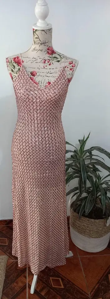 509/0429  Vestido Largo Rosa Gold