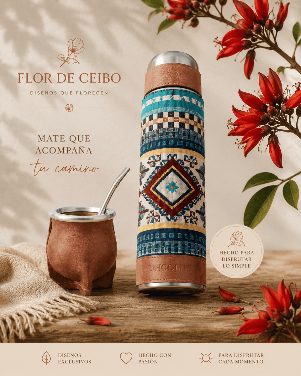 0835/070  TERMO C/FAJA 1LT. TAURO SEMI-FORRADO TELAR BOHO LADRILLO