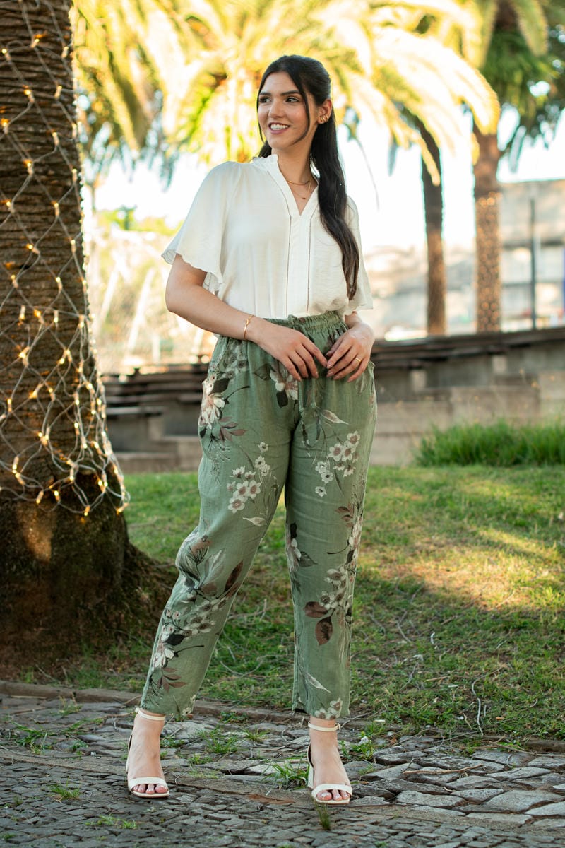 479/090  Pantalon IT Lino  Estampado - ITALIANO