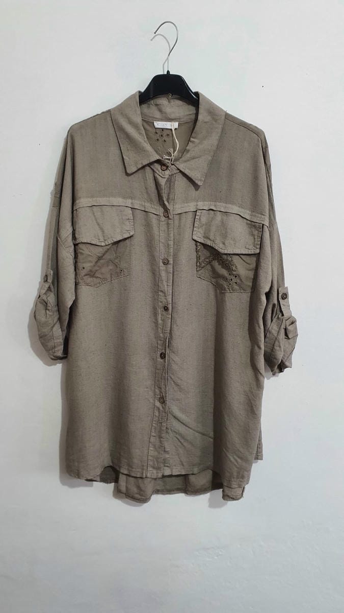 Camisa Lino y Broderie IT- ITALIANO