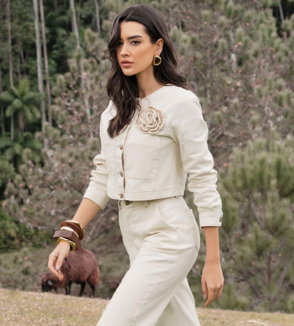 0686/019 Campera  jeans con flor en crochet