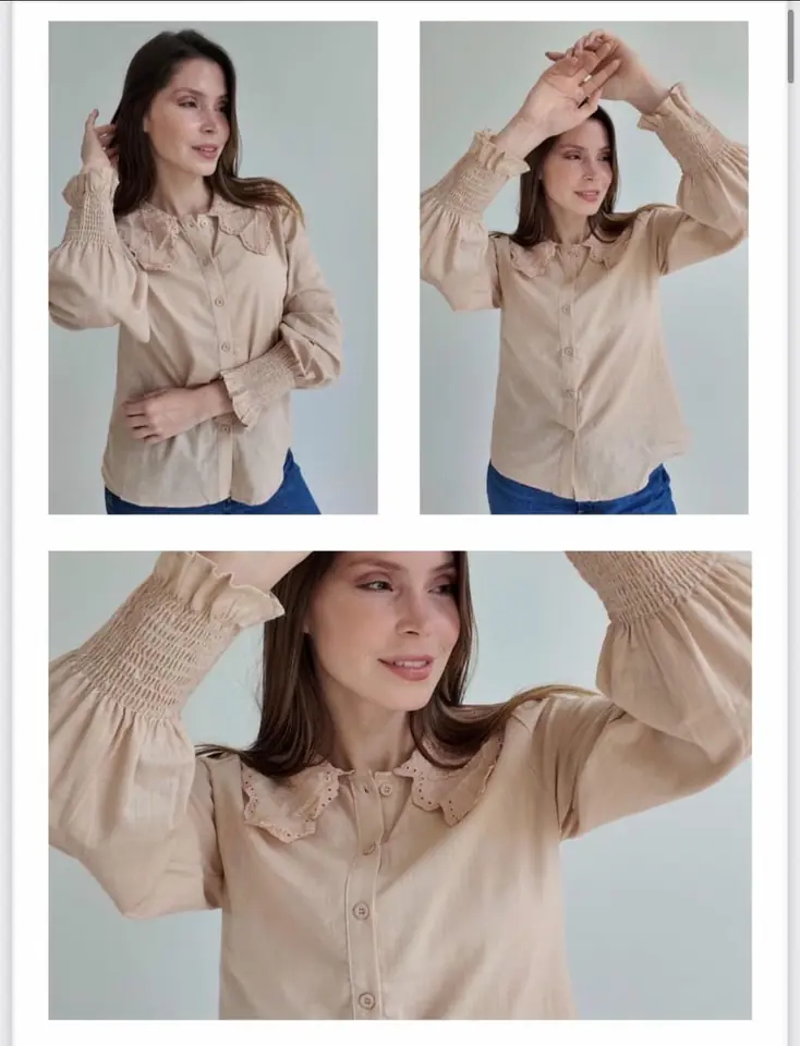 Camisa Con Cuello Bordado en Broderie