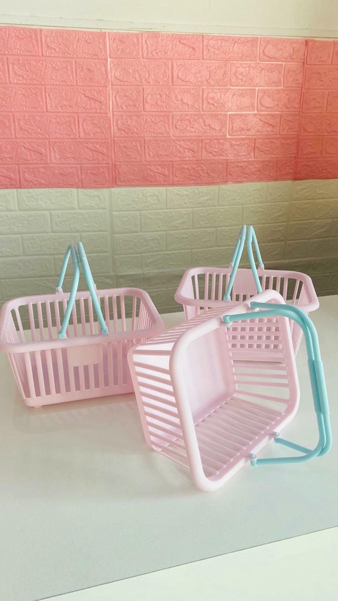 Canasto cuadrado color rosa pastel